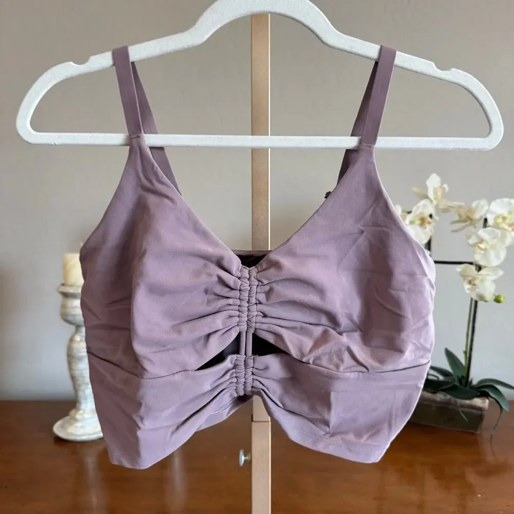 Athleta Cinch Longline Bra Floral Mauve Lavender M - Picture 2 of 8